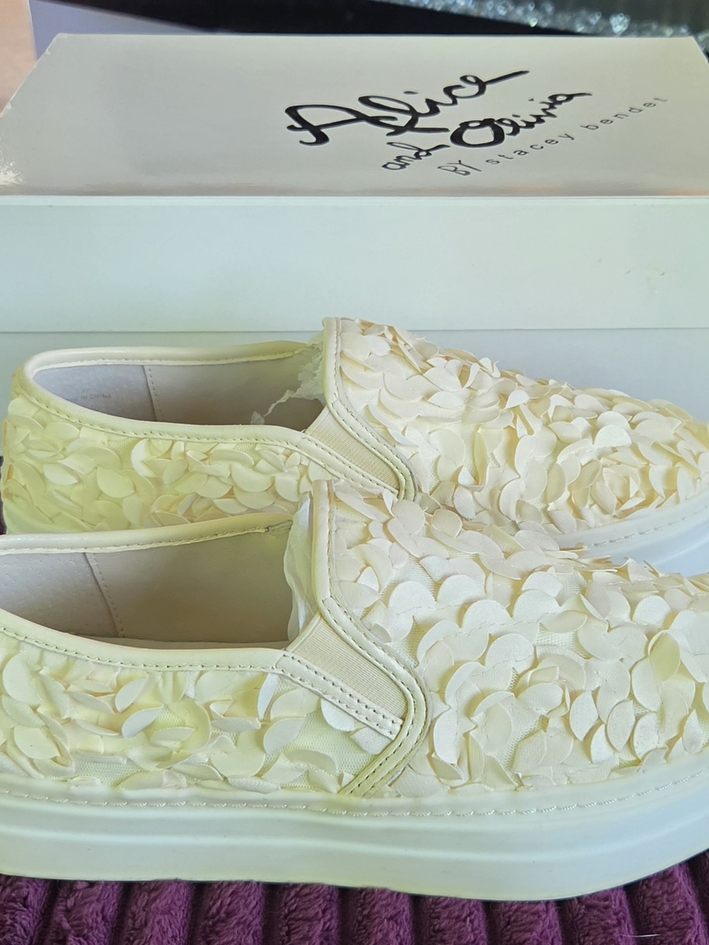 Alice + Olivia Bone Leather Flowers Platform Sneakers Size 37